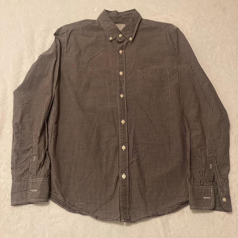 J.Crew Button Down Shirt Mens M Brown Gingham Cotton Tailored Classic Preppy